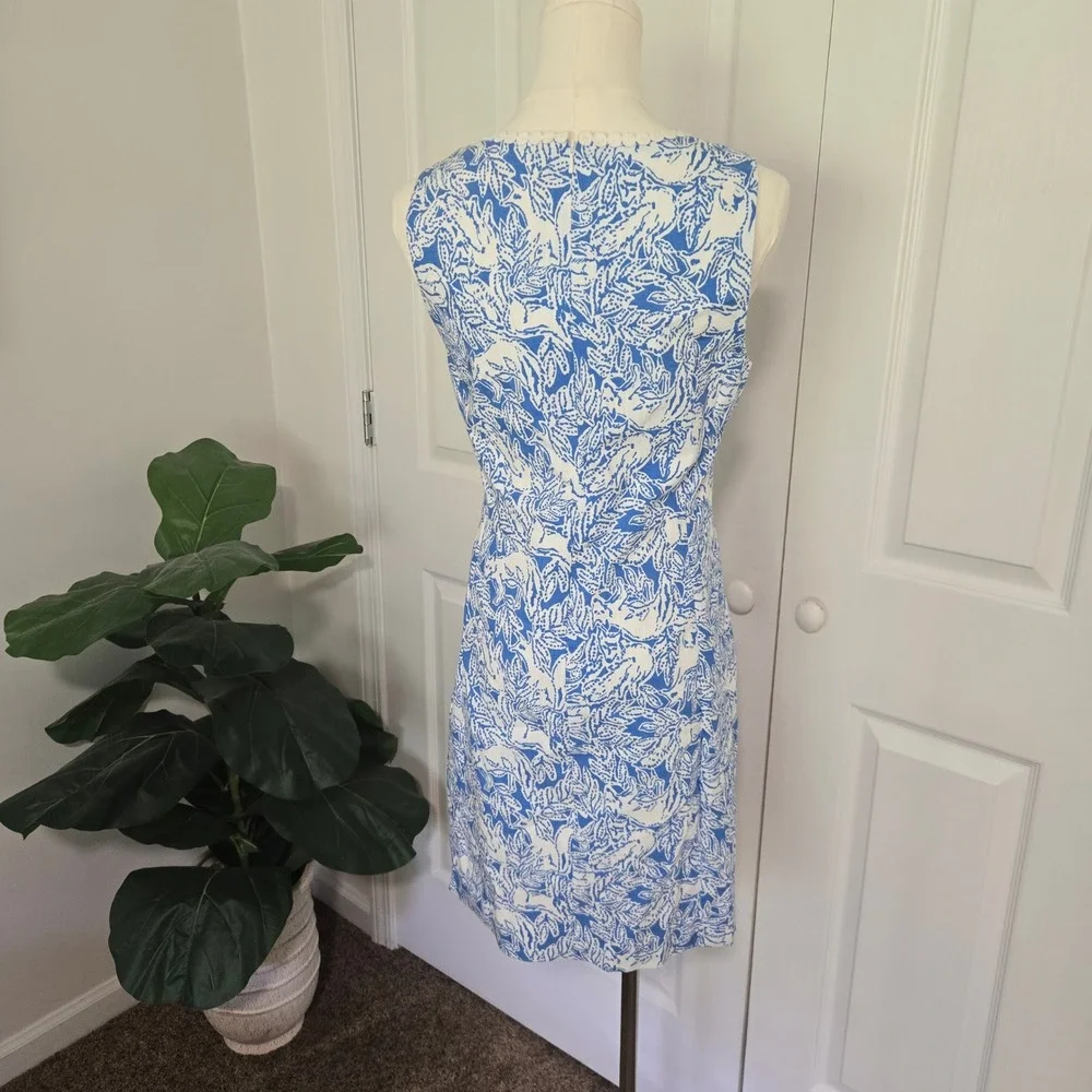 Lilly Pulitzer Shift Dress Womens 4 Blue White Tropical Lace Front Applique